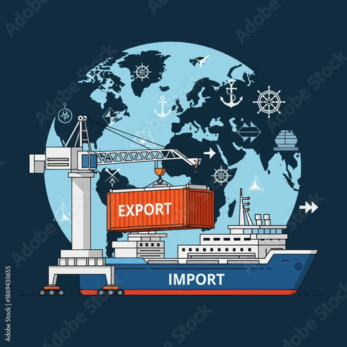 Cargo Ship with Export Container at Port.