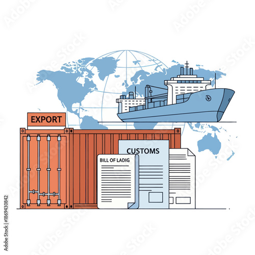 Shipping Container with Customs Documents.
