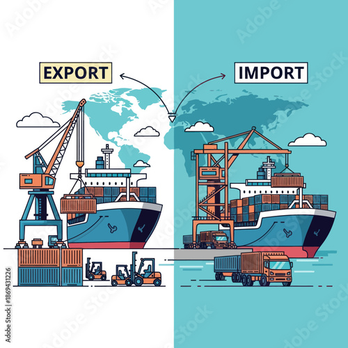 Cargo Ships Exporting and Importing Goods Globally.