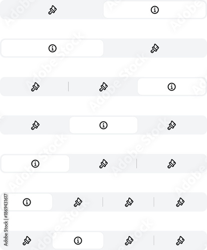 Segmented control and tab picker UI components. Info and pin icons, clean modern interface elements. Mobile apps web dashboards, customizable navigation bars for product design systems, UX prototype