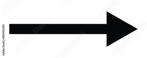 Straight long right vector arrow icon. Straight long arrow, black cursor, horizontal element, thick pointer vector icon isolated on white background.