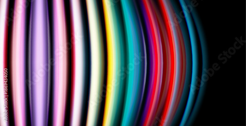 Colorful vertical lines create abstract pattern. Bright hues blend, forming gradient effect against dark background. Simple, modern design.