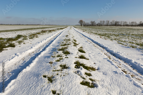 chemin de campagne enneigé