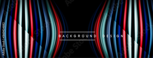 Abstract lines create dynamic visual effect. Bright colors contrast dark background. Modern design element for banners, headers.