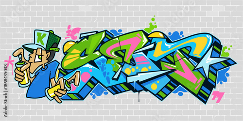 Trendy Urban Abstract Graffiti Style Font Lettering And Hip Hop Character Vector Illustration