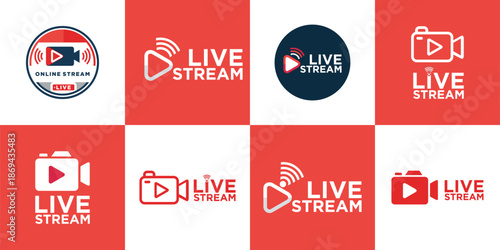 Collection of live streaming logo. Online stream sign. Flat simple design.