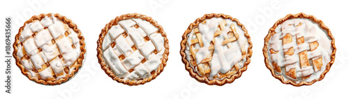 Cream pie collection in watercolor style, featuring baked tarts and cakes, vector illustration of thanksgiving desserts, cheesecakes, and sweet pastries.Vector illustration.