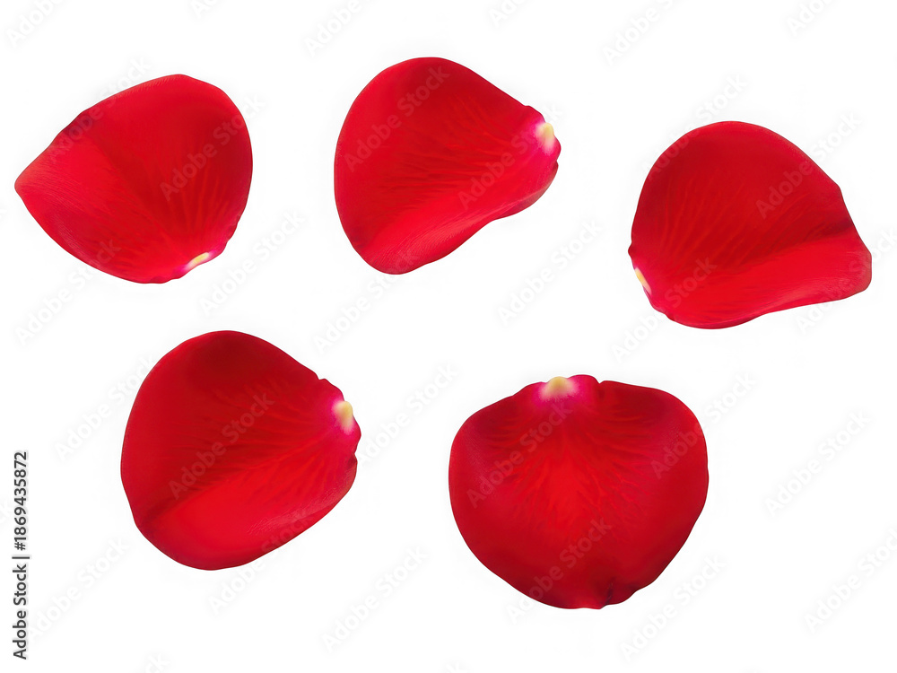 Fototapeta premium Five red rose petals arranged in a circular pattern isolated on transparent background