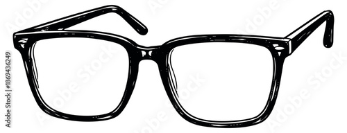 Hand drawn line art illustration of eyeglasses depicting a classic design for optical and fashion concepts