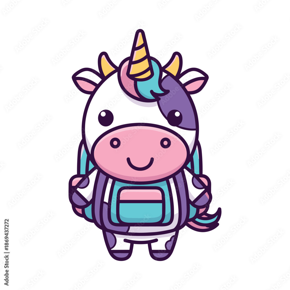 Fototapeta premium Cute Cartoon Cow Unicorn Character Design