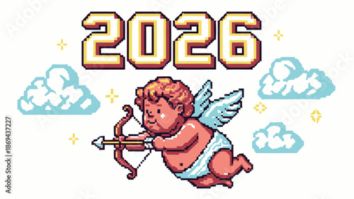Pixel Art Cupid Flying with Bow and Arrow 2026.