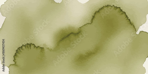 Organic Olive Green Watercolor Stain Background Vector Texture Artistic Wash Effect Khaki and Beige Tones