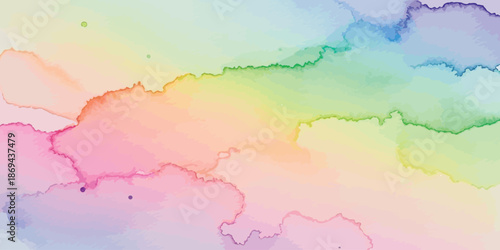 Soft Pastel Rainbow Watercolor Wash Abstract Background Vector