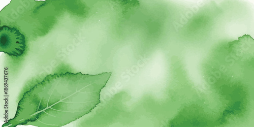 Natural Green Watercolor Texture Background with Leaf Detail Vector