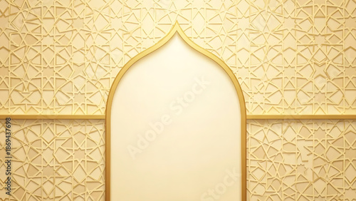 Islamic pattern background with golden arch and intricate geometric designs