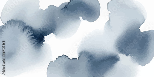 Dusty Blue and Indigo Abstract Watercolor Wash Background Vector Texture