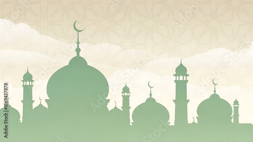 Islamic architecture silhouettes of mosques with domes and minarets against a sky background
