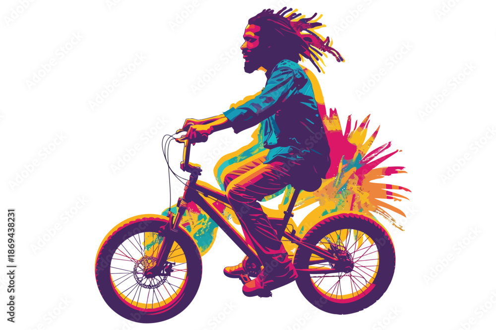 Fototapeta premium black man riding bicycle isolated illustration