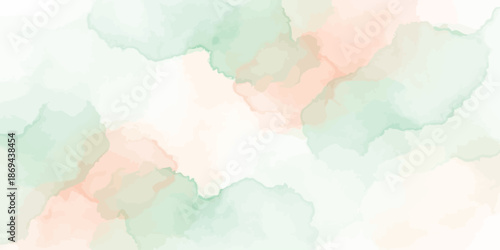Pastel watercolor background with mint green and soft peach paint blending abstract texture vector illustration