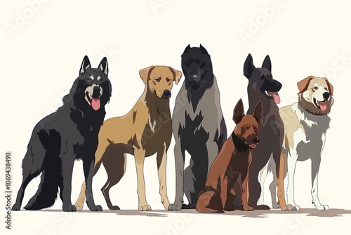diverse dog breeds isolated illustration