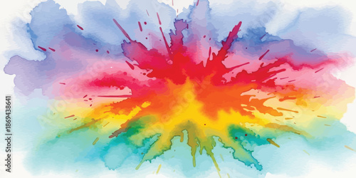 Vibrant Abstract Watercolor Paint Splash Explosion Rainbow Background Vector Graphic