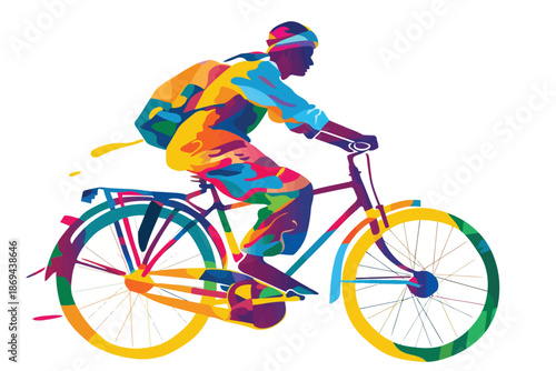indian man riding bicycle isolated illustration