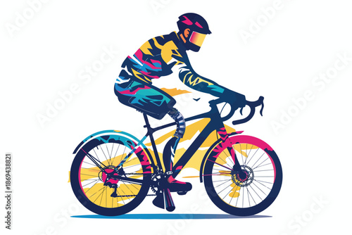 person with prosthetic leg riding bicycle isolated illustration