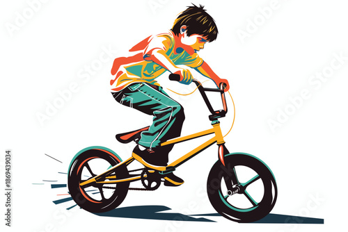 teen boy riding bicycle isolated illustration