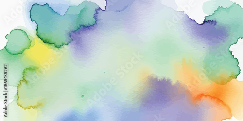 Pastel Watercolor Abstract Vector Background Soft Multicolored Paint Blots Texture Blending Green Yellow Blue and Purple