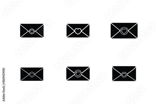 Love Letter Envelope Icon Set with Heart Symbol for Valentine's Day