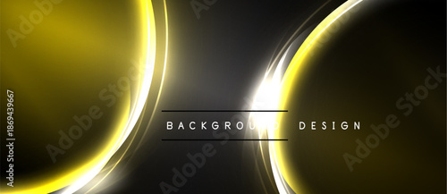 Abstract golden lines over dark background. Bright central glow creates dynamic visual effect. Modern design element.
