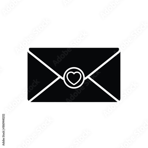 Black envelope icon with heart symbol isolated on white background - Love letter or wedding invitation concept