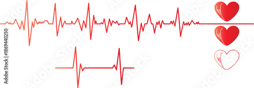 Heartbeat line with heart icons