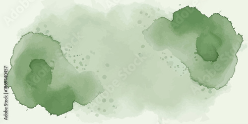 Watercolor Vector Background Texture in Sage and Olive Green Shades Abstract Paint Wash Design for Banner or Invitation