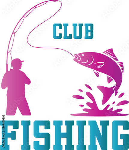 Fishing club logo with angler and leaping fish
