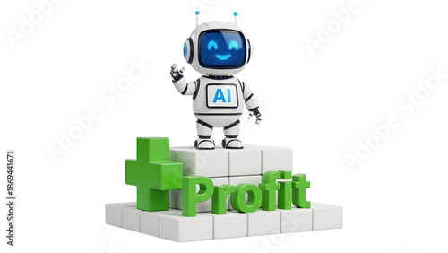 Ai robot standing on profit blocks isolated on transparent background