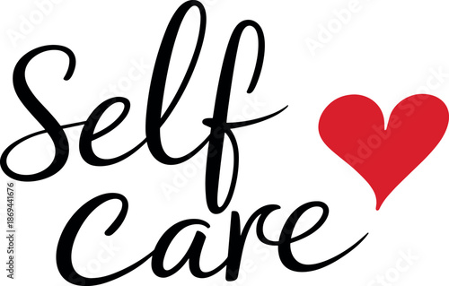 Self care handwritten text with heart