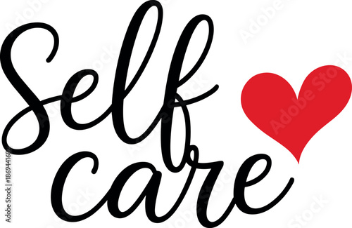 Self care handwritten text with heart