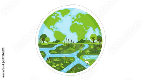 Earth with lush green landscapes and winding rivers symbolizing environmental conservation