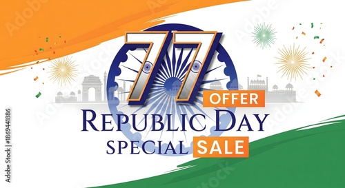77th Republic Day Special Sale Banner  Patriotic Tricolor Discount Offer