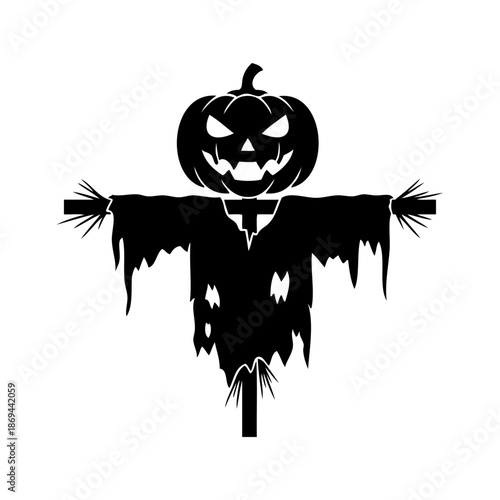 Halloween scarecrow with jack-o'-lantern head