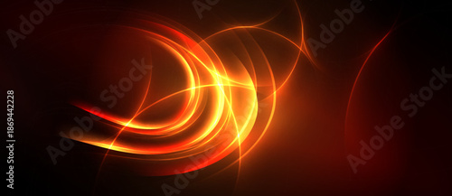 Abstract fiery lines swirl, creating dynamic energy. Warm colors dominate dark background. Brightness contrasts beautifully.