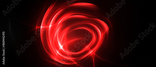 Bright red swirling light forms abstract circular pattern against black background. Intense glow radiates from center.