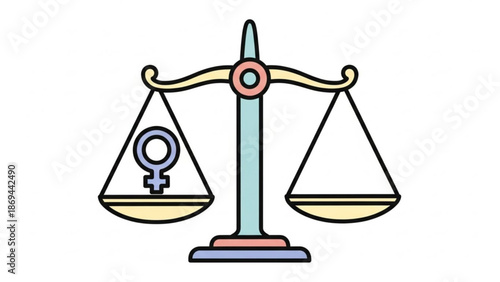 A colorful illustration of a scale with a female symbol on one side representing gender equality