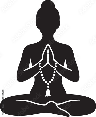meditation silhouette vector illustrations yoga mala logo buddhism icon relaxation outline woman prayer spiritual mantra traditional bead tibetan meditating peace shape