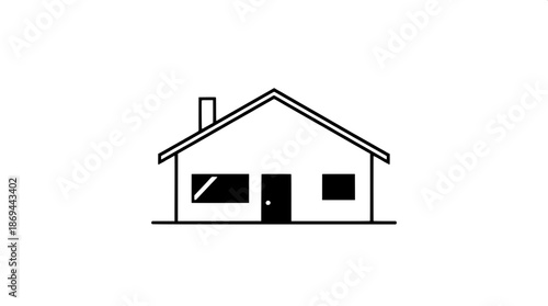 Modern minimalist house icon in flat vector style with monochrome color scheme, characterized by clean lines and simple geometric shapes, set against a pristine white background, incorporating subtle 