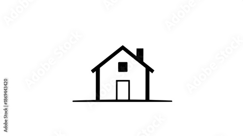 Modern minimalist house icon in flat vector style with monochrome color scheme, characterized by clean lines and simple geometric shapes, set against a pristine white background, incorporating subtle 