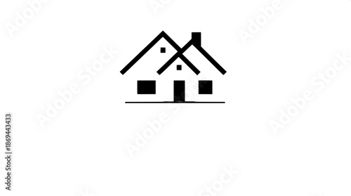 Modern minimalist house icon in flat vector style with monochrome color scheme, characterized by clean lines and simple geometric shapes, set against a pristine white background, incorporating subtle 