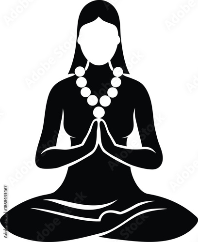 meditation silhouette vector illustrations yoga mala logo buddhism icon relaxation outline woman prayer spiritual mantra traditional bead tibetan meditating peace shape