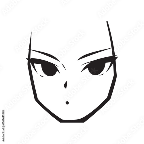  Black and White Anime Character Face Base Vector Illustration Line Art.